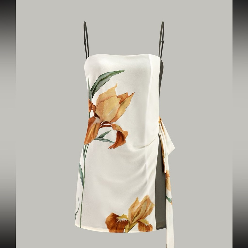 Commense White and Brown Floral Mini Dress